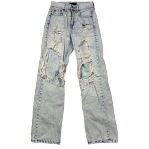 Aeropostale 90's Baggy Distressed‎ Light Wash High Rise Jeans Size 00 Blue